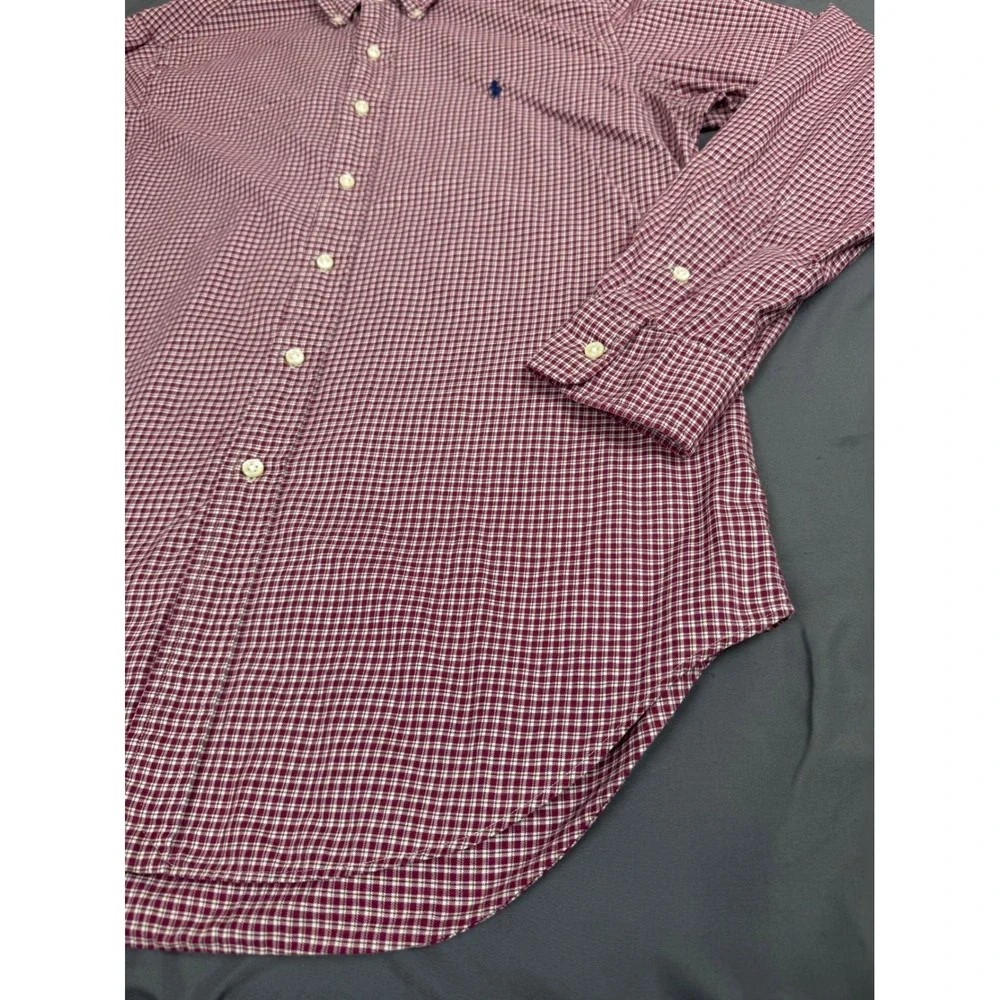 Polo Ralph Lauren Mens Medium Red White Check Button Down Shirt Long Sleeve